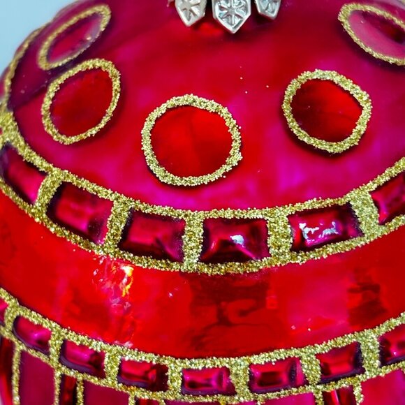 Spode Glass Christmas Ornament Round Ball Red Pink Gold Vintage Large Rare - Picture 6 of 6
